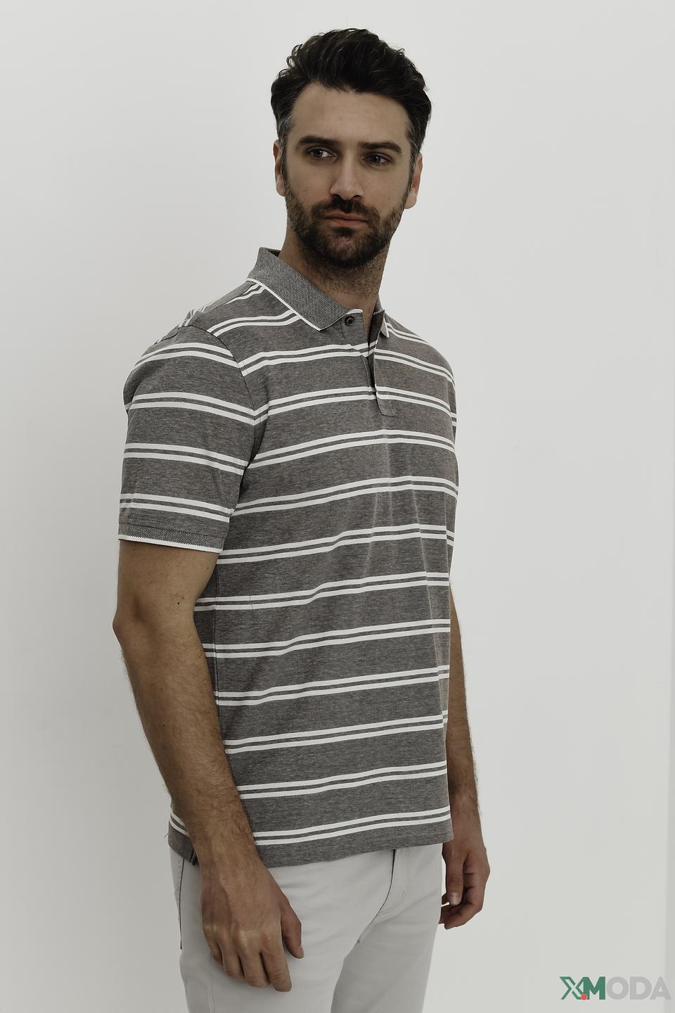 Поло Bugatti в полоску серый