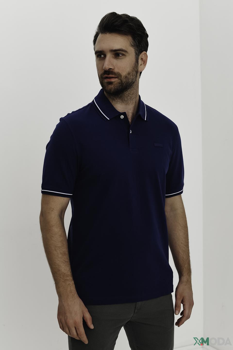 Поло Bugatti синее с белой отделкой