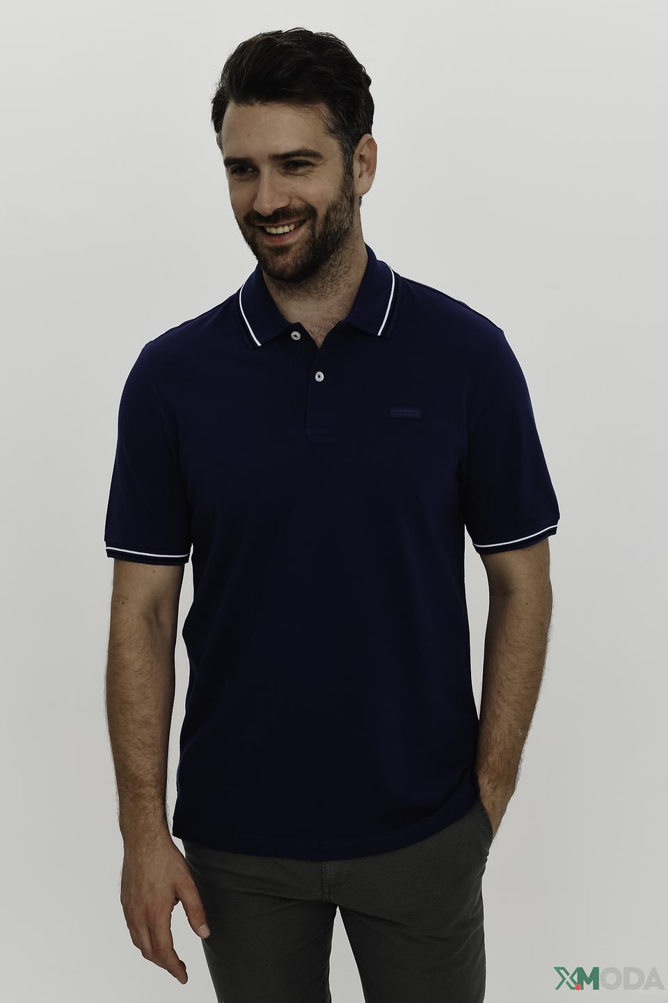 Поло Bugatti синее с белой отделкой