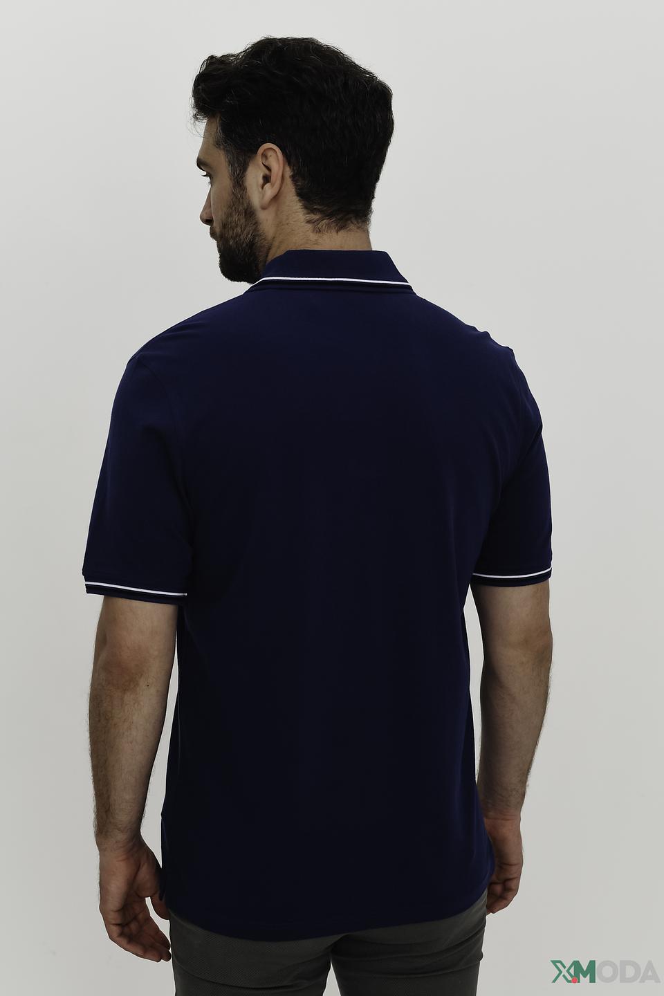 Поло Bugatti синее с белой отделкой