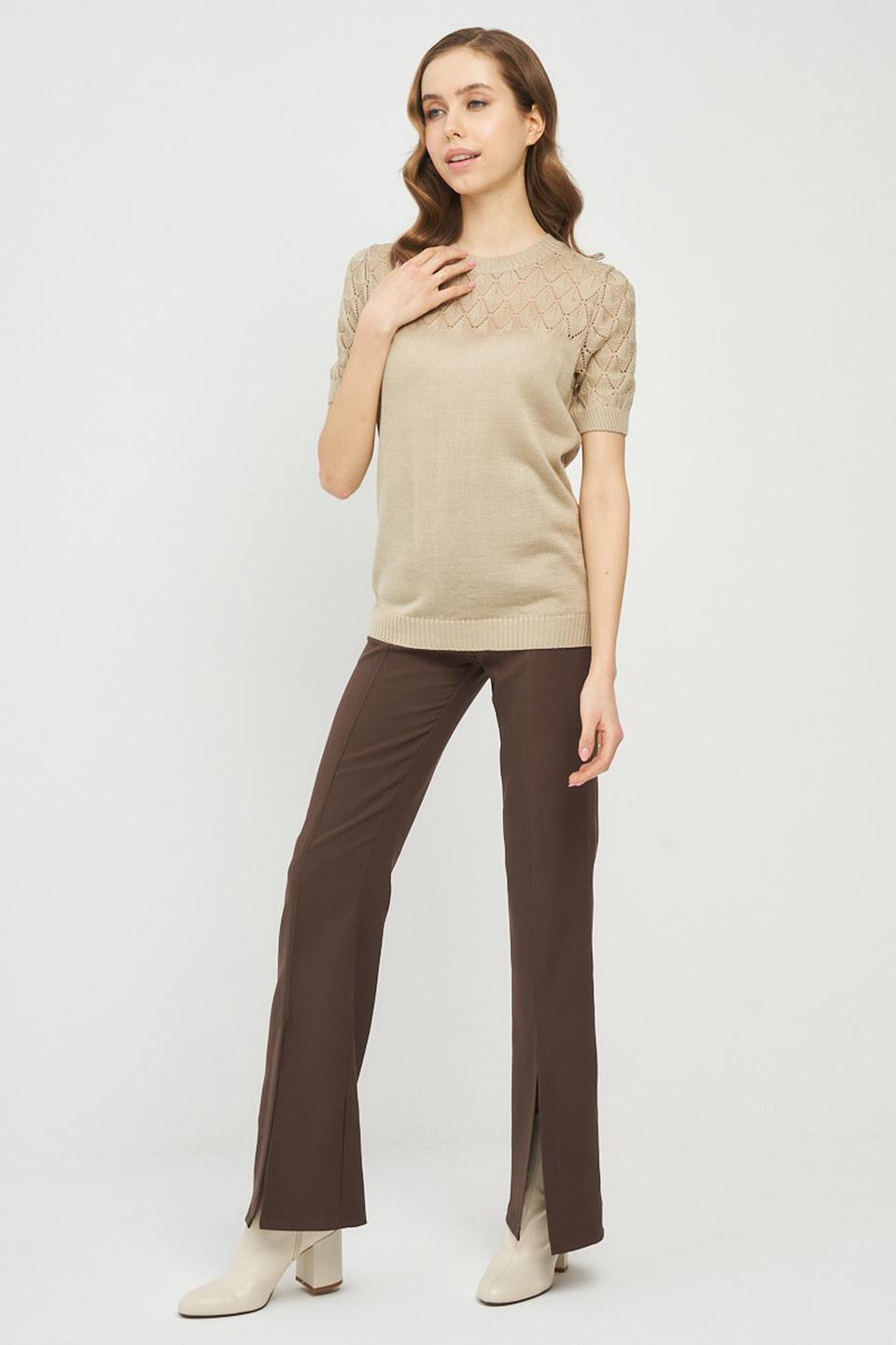 Джемпер VAY с ажурными рукавами бежевый