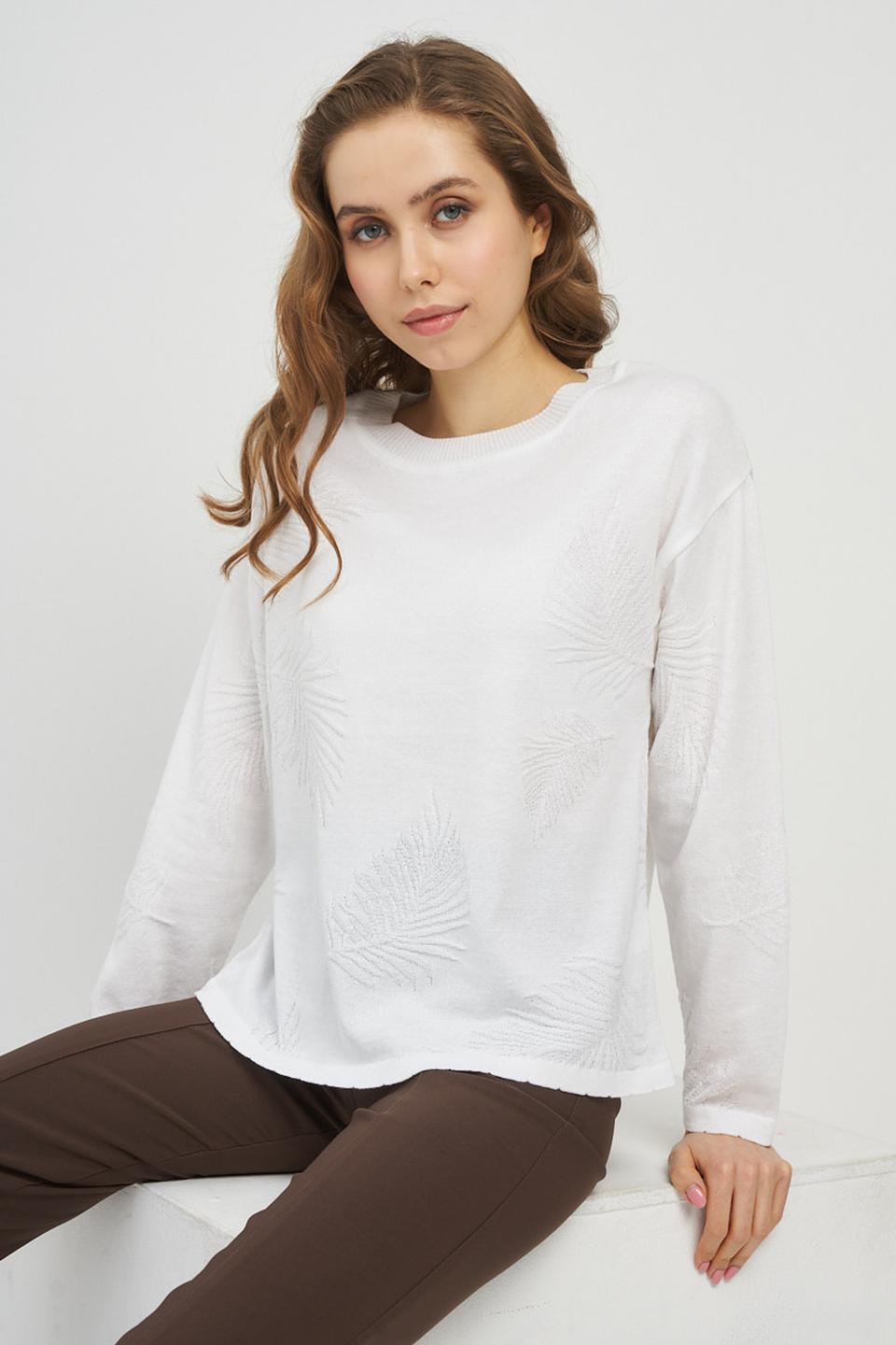 Джемпер VAY с листьями белый