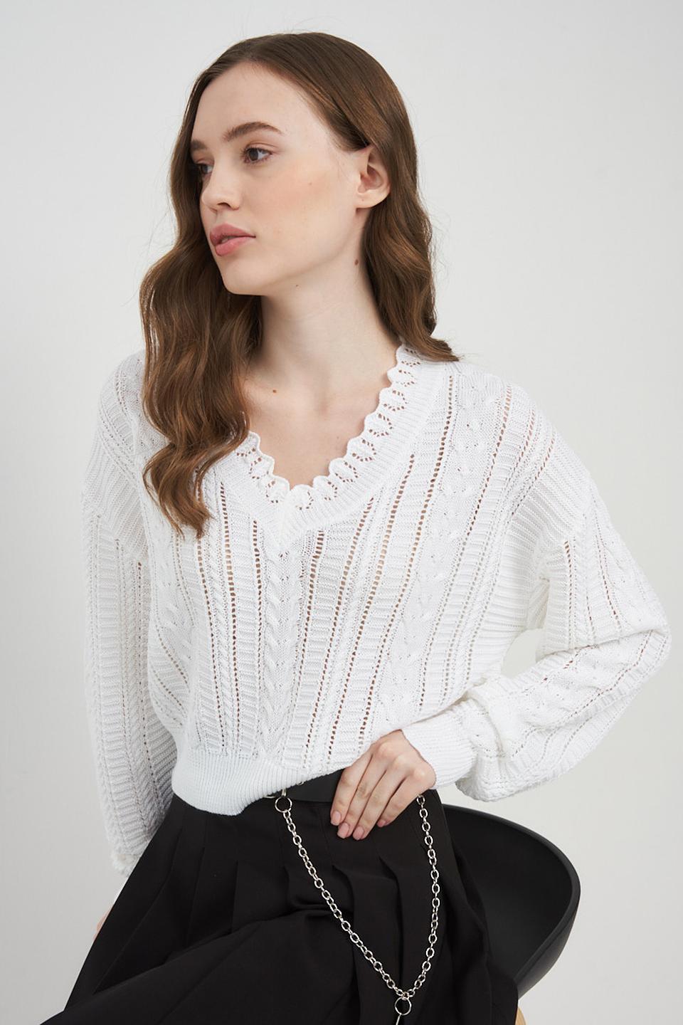 Джемпер BE YOU с V-образным вырезом белый