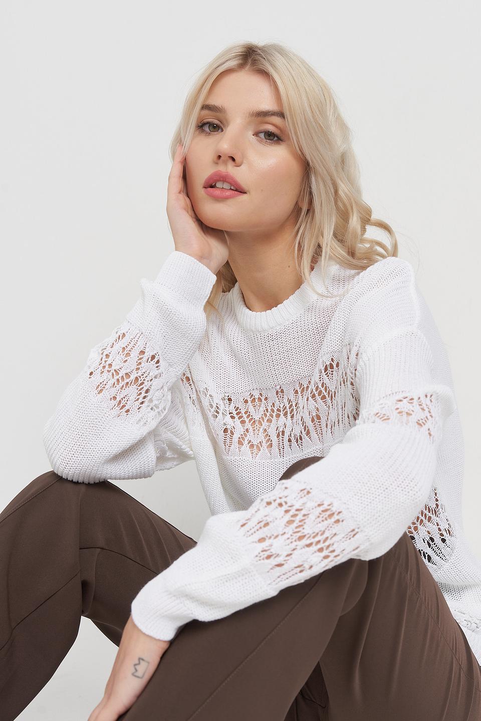 Джемпер BE YOU с ажуром белый