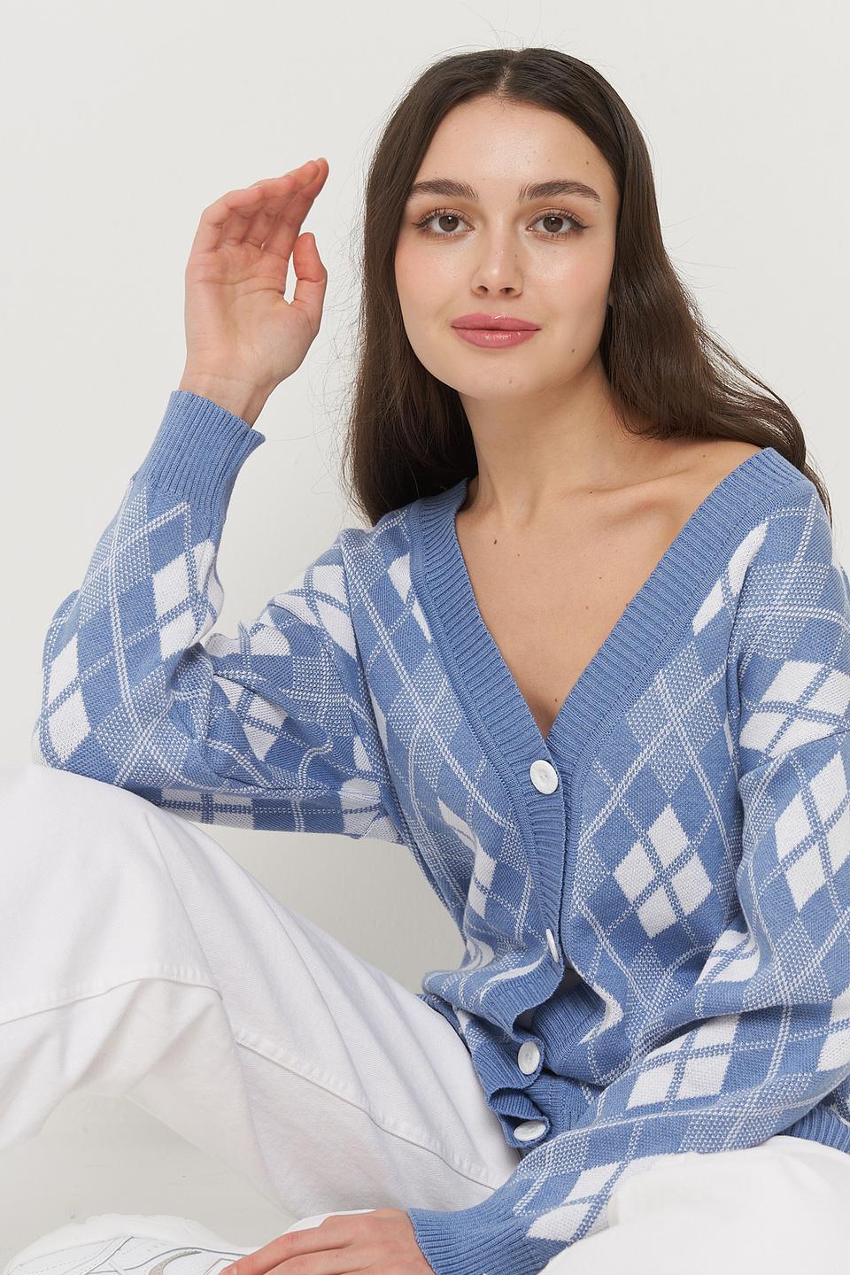Кардиган VAY в ромбик голубой