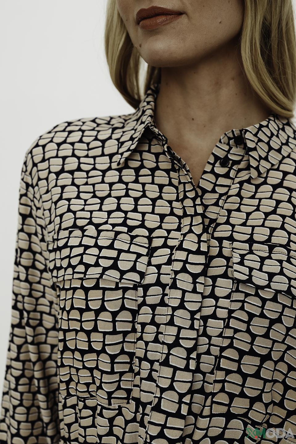 Платье Comma в чёрно-бежевый принт