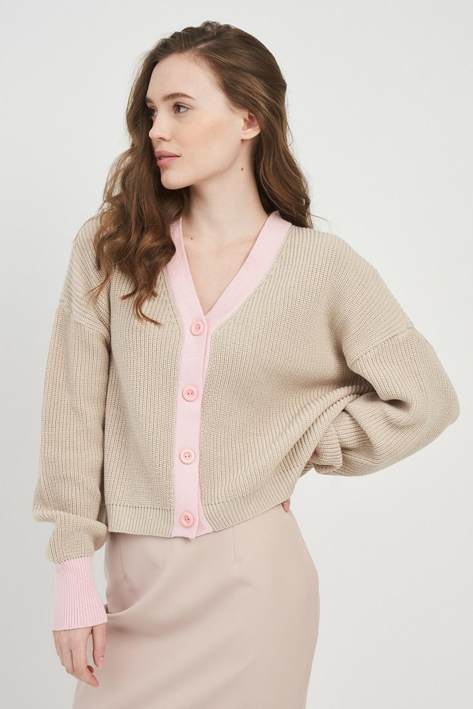 Кардиган BE YOU с розовой отделкой бежевый