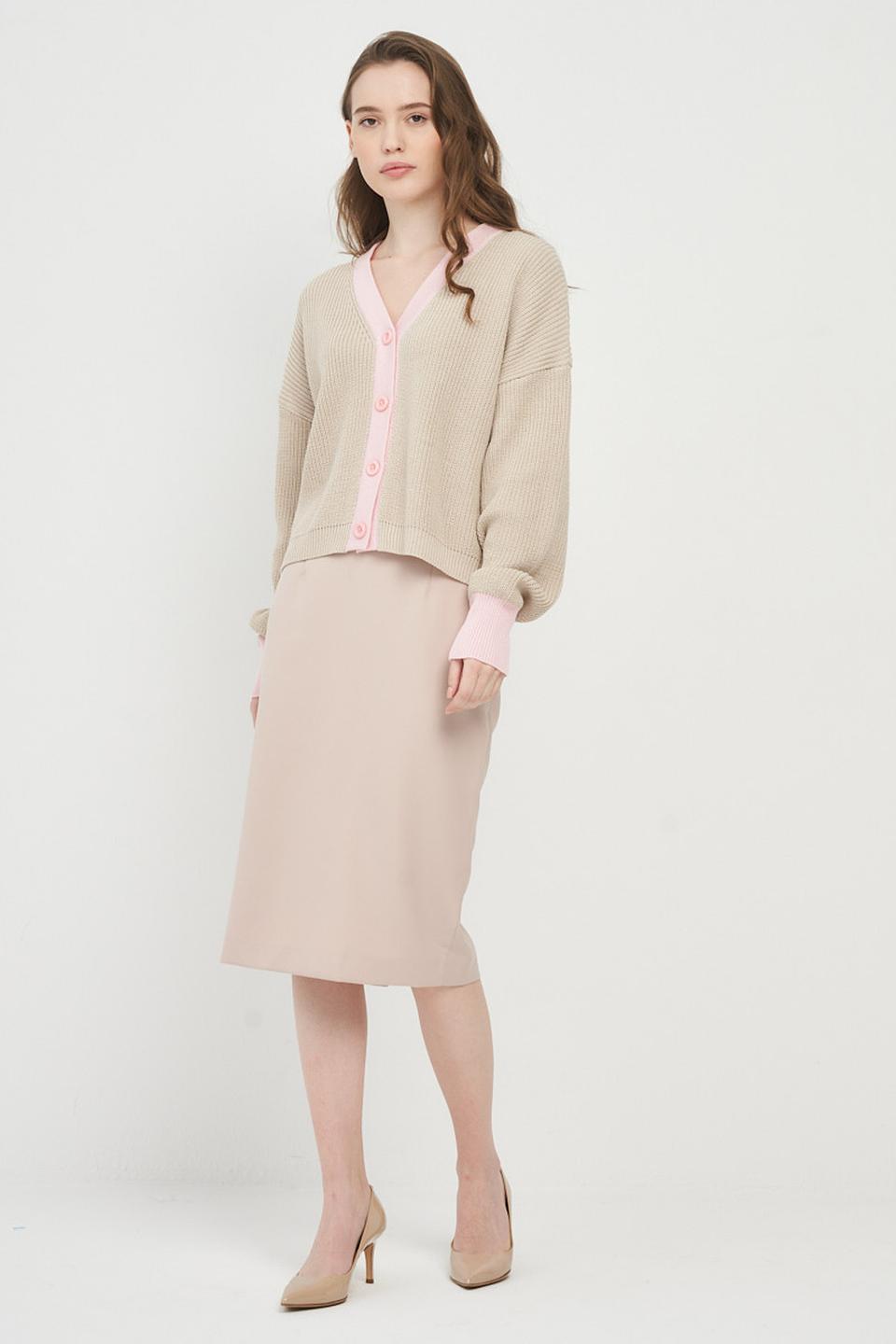 Кардиган BE YOU с розовой отделкой бежевый