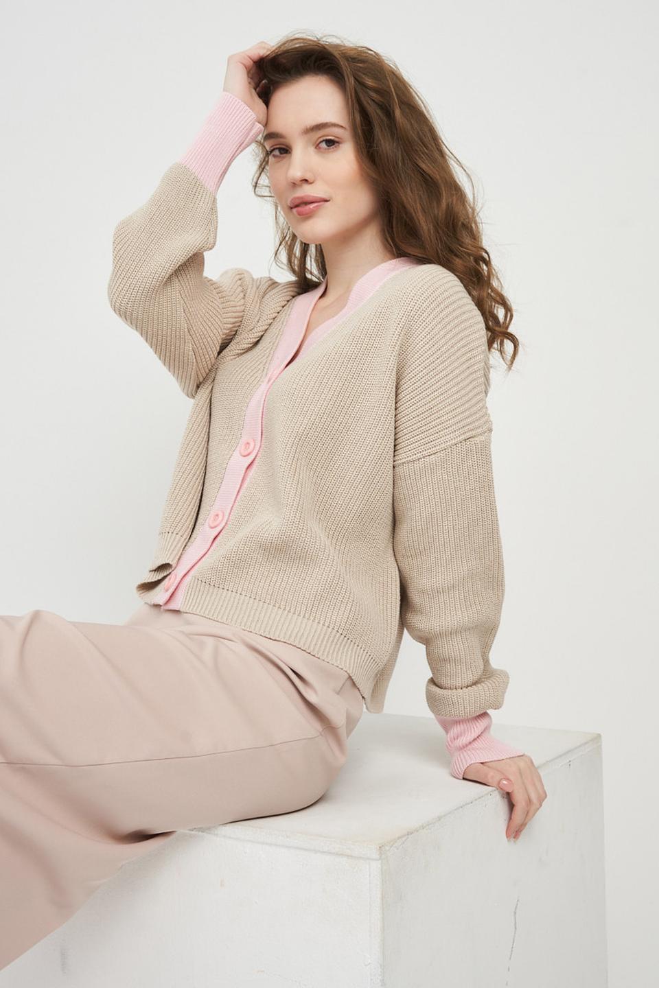 Кардиган BE YOU с розовой отделкой бежевый