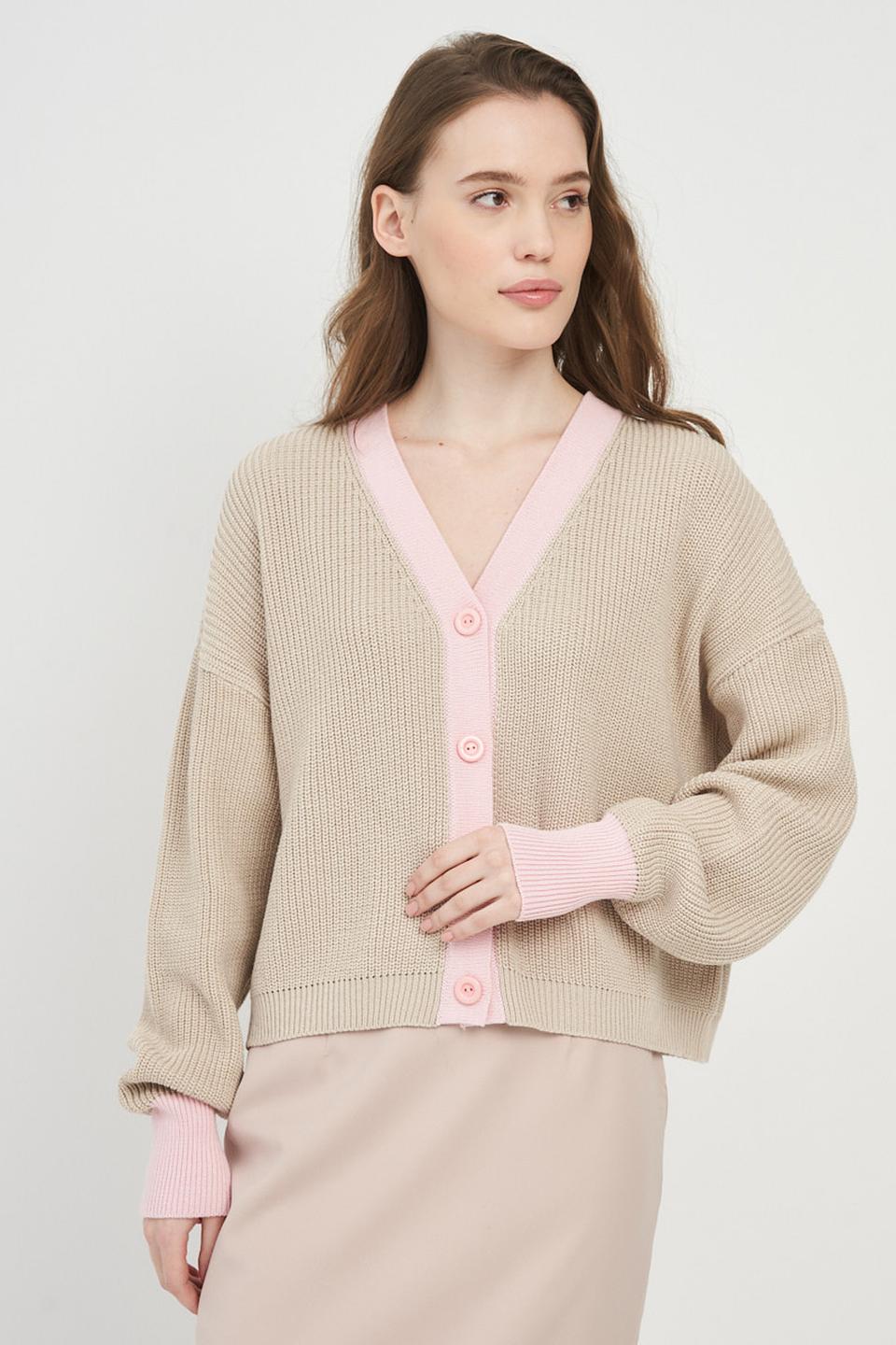 Кардиган BE YOU с розовой отделкой бежевый