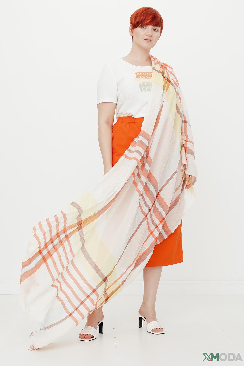 Шарф Fraas в клетку бежево-оранжевый