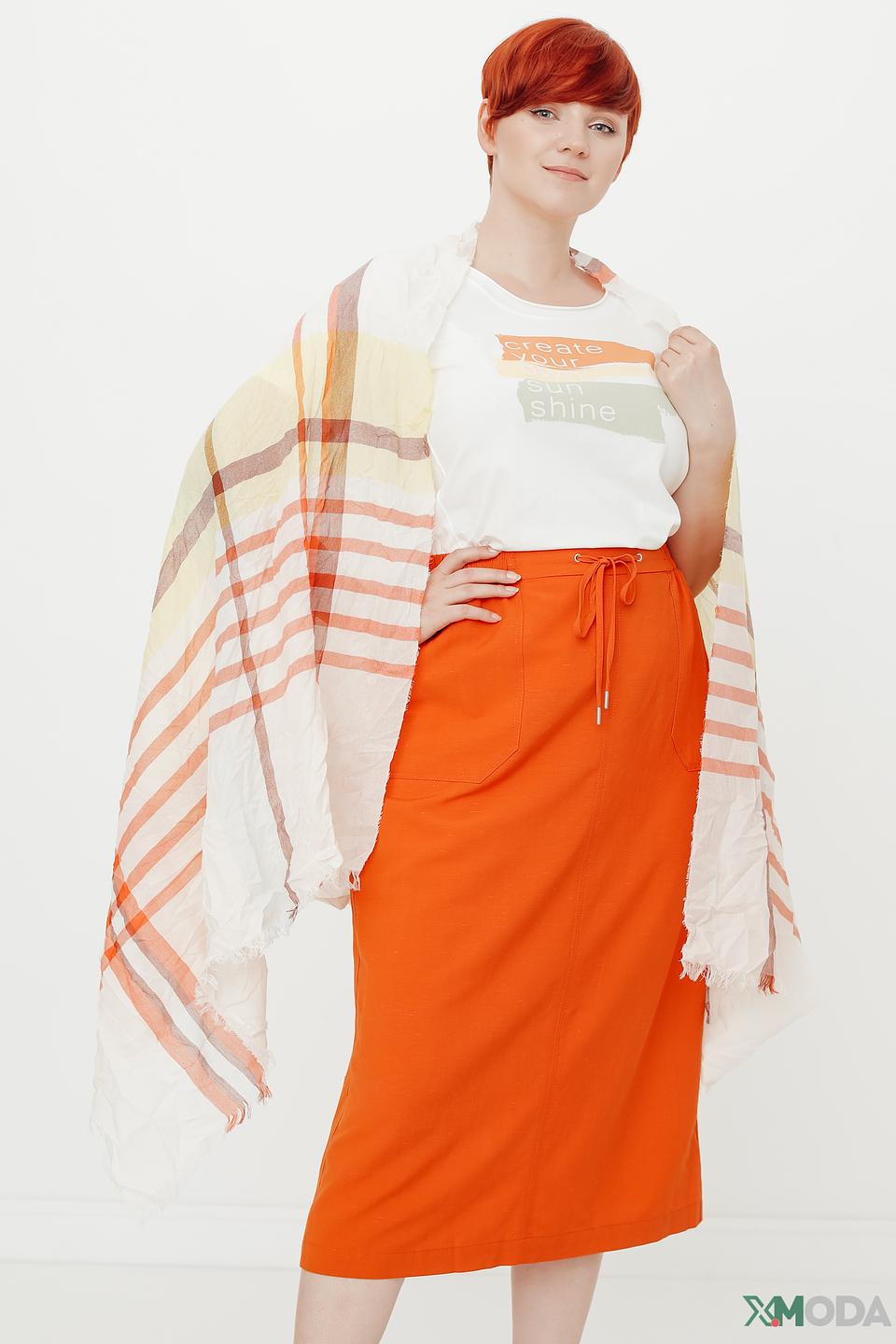 Шарф Fraas в клетку бежево-оранжевый