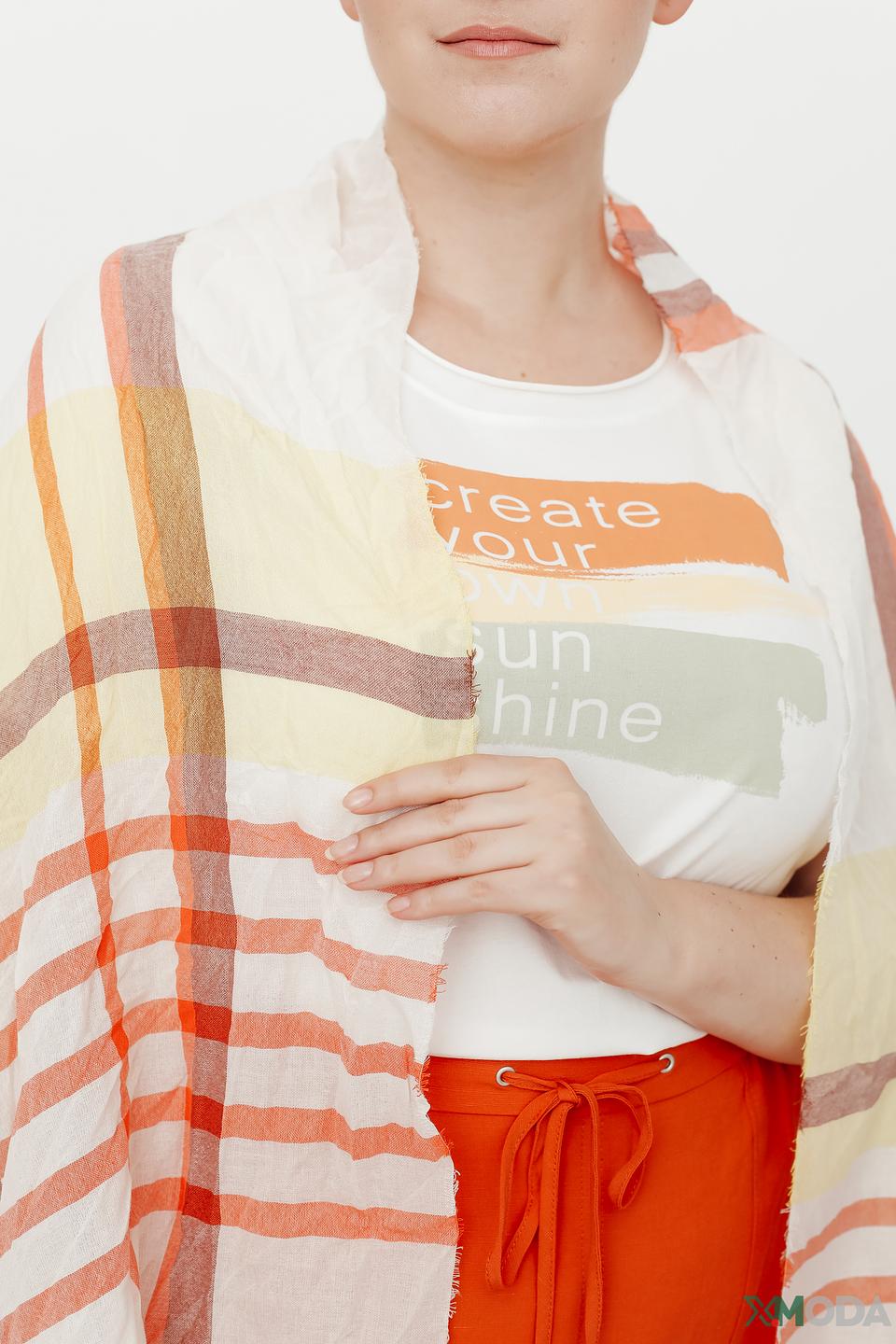 Шарф Fraas в клетку бежево-оранжевый