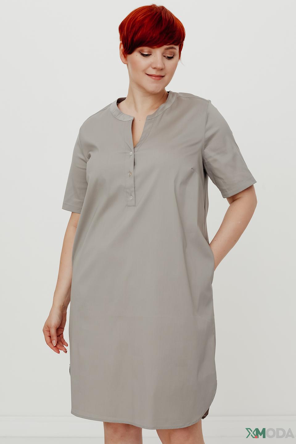 Платье Frapp серое с V-образным вырезом