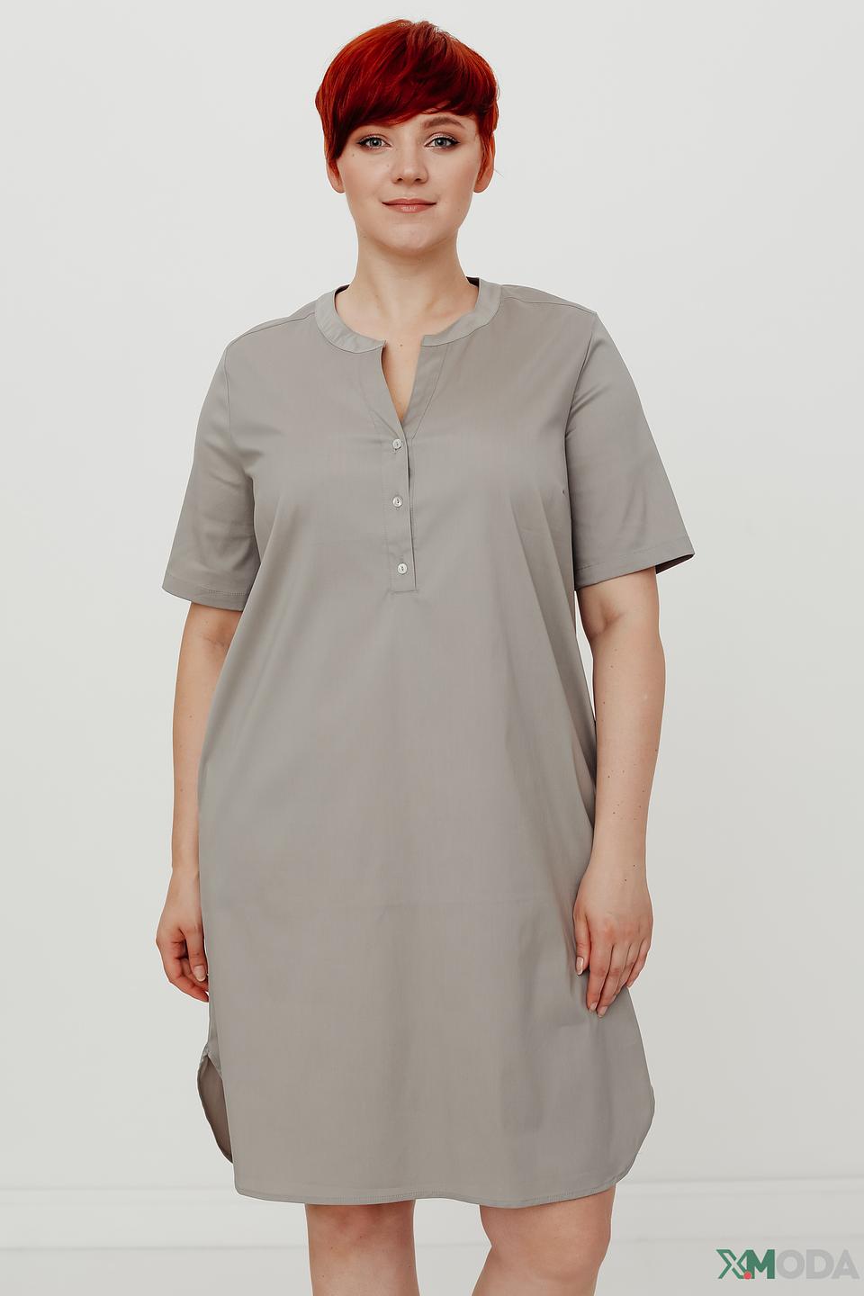 Платье Frapp серое с V-образным вырезом