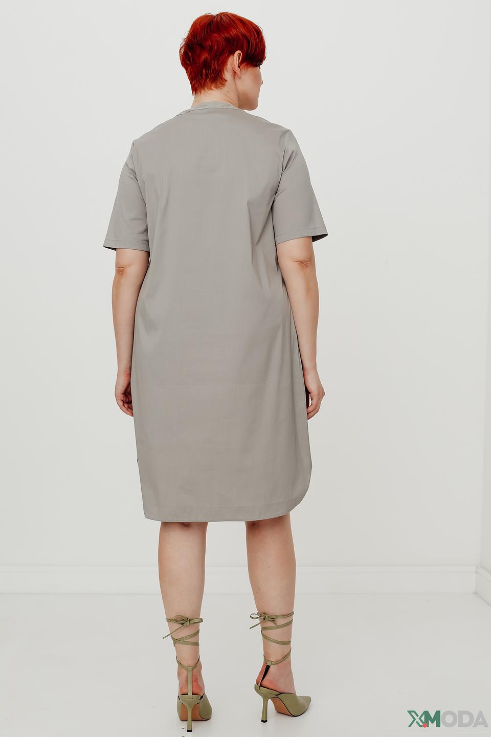 Платье Frapp серое с V-образным вырезом