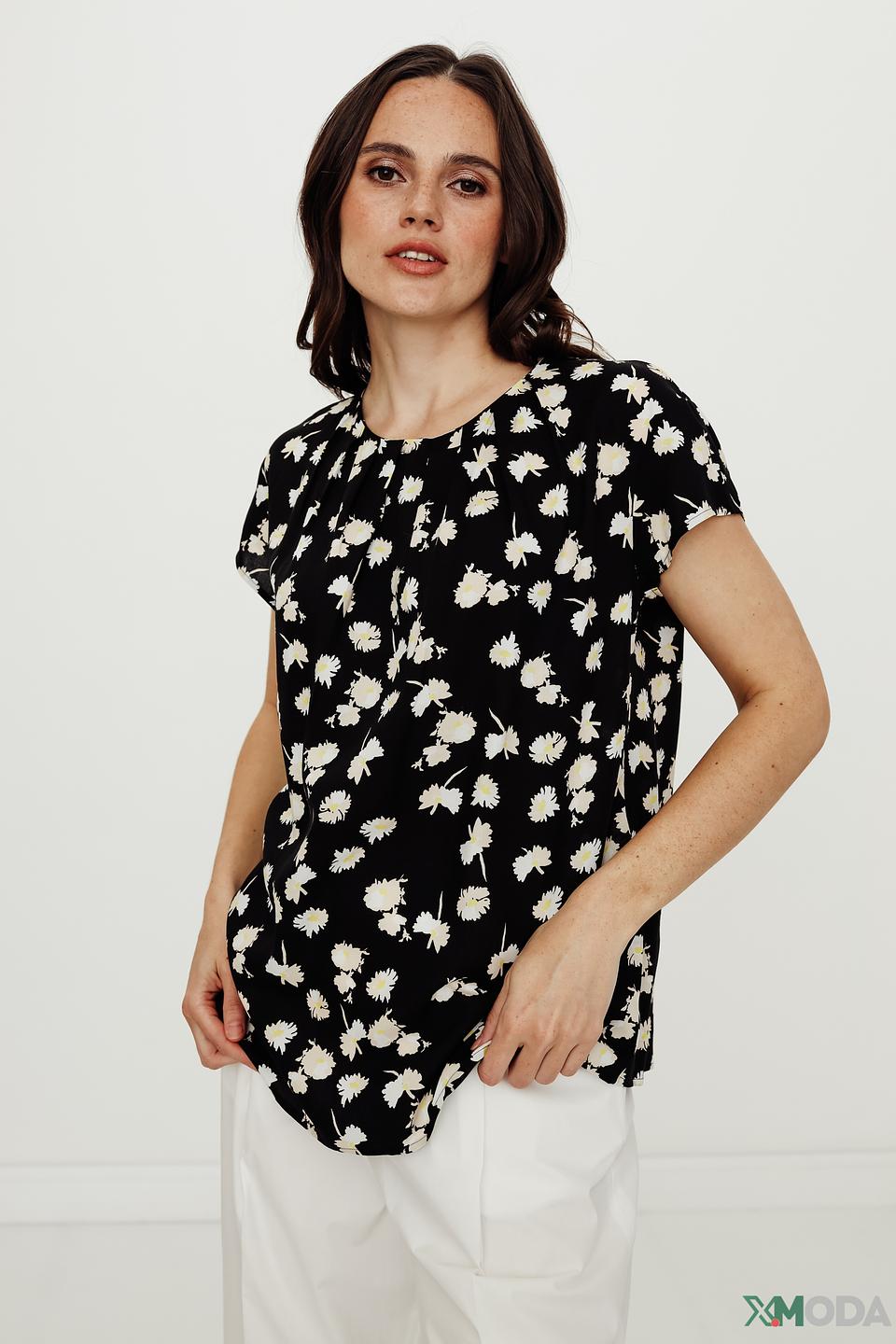 Блуза Taifun с ромашками чёрная