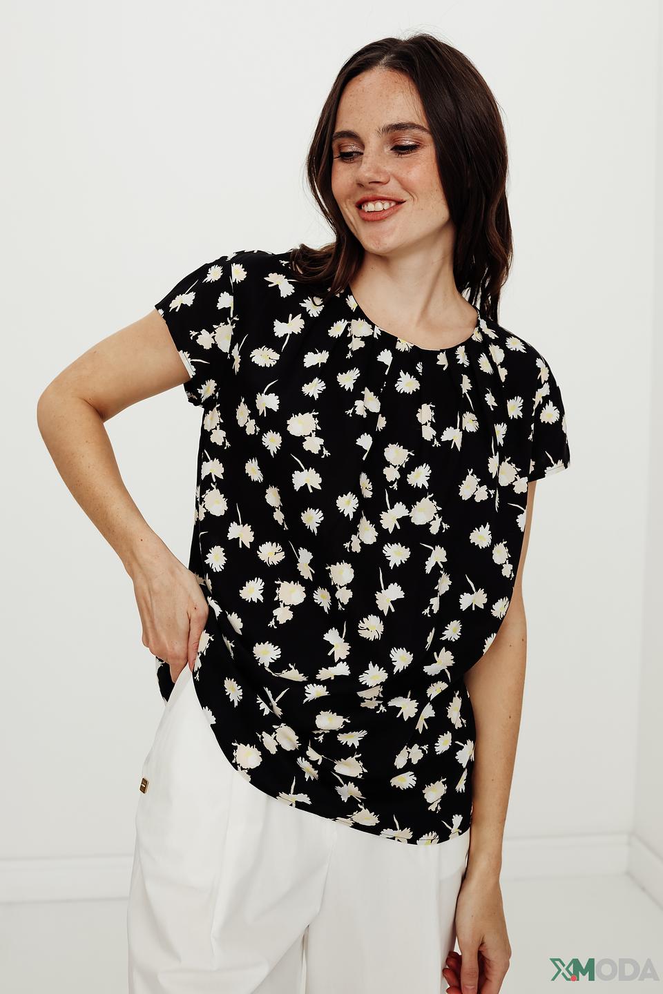 Блуза Taifun с ромашками чёрная