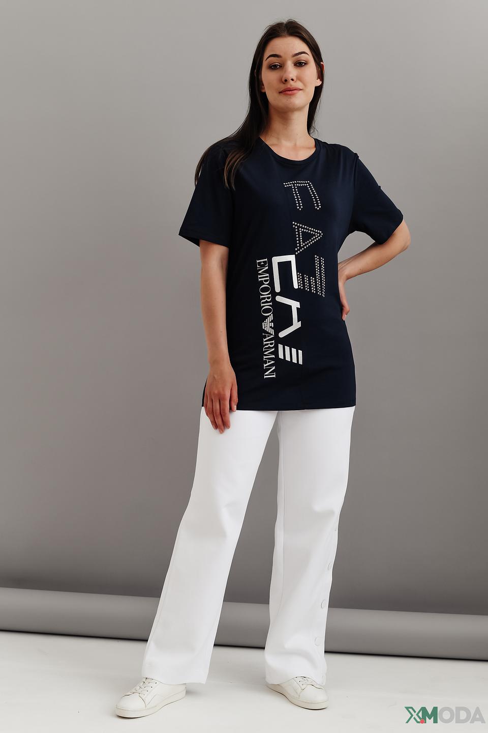 Футболка EA7 женская с логотипами, темно-синяя