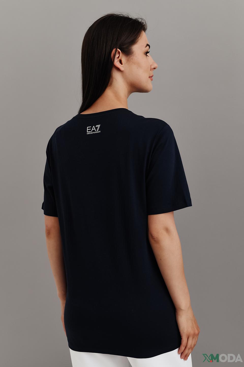 Футболка EA7 женская с логотипами, темно-синяя