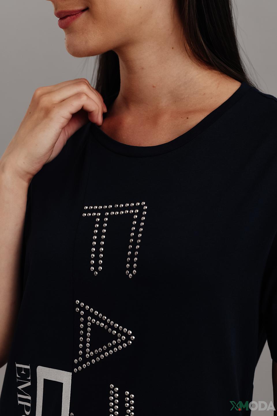 Футболка EA7 женская с логотипами, темно-синяя