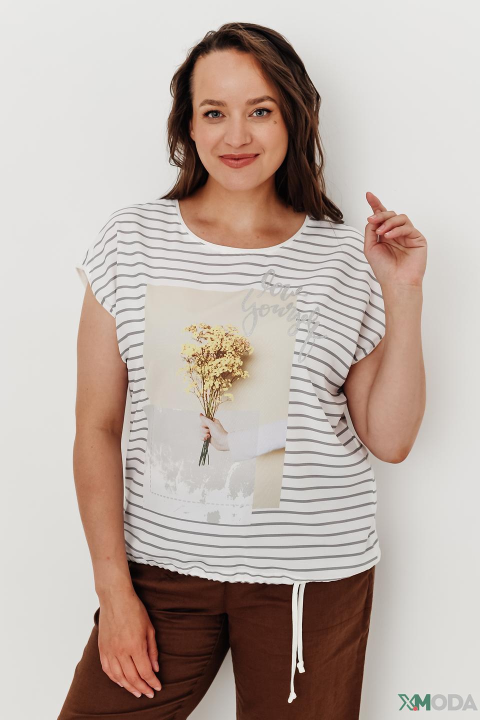 Блуза Bianca в полоску с принтом