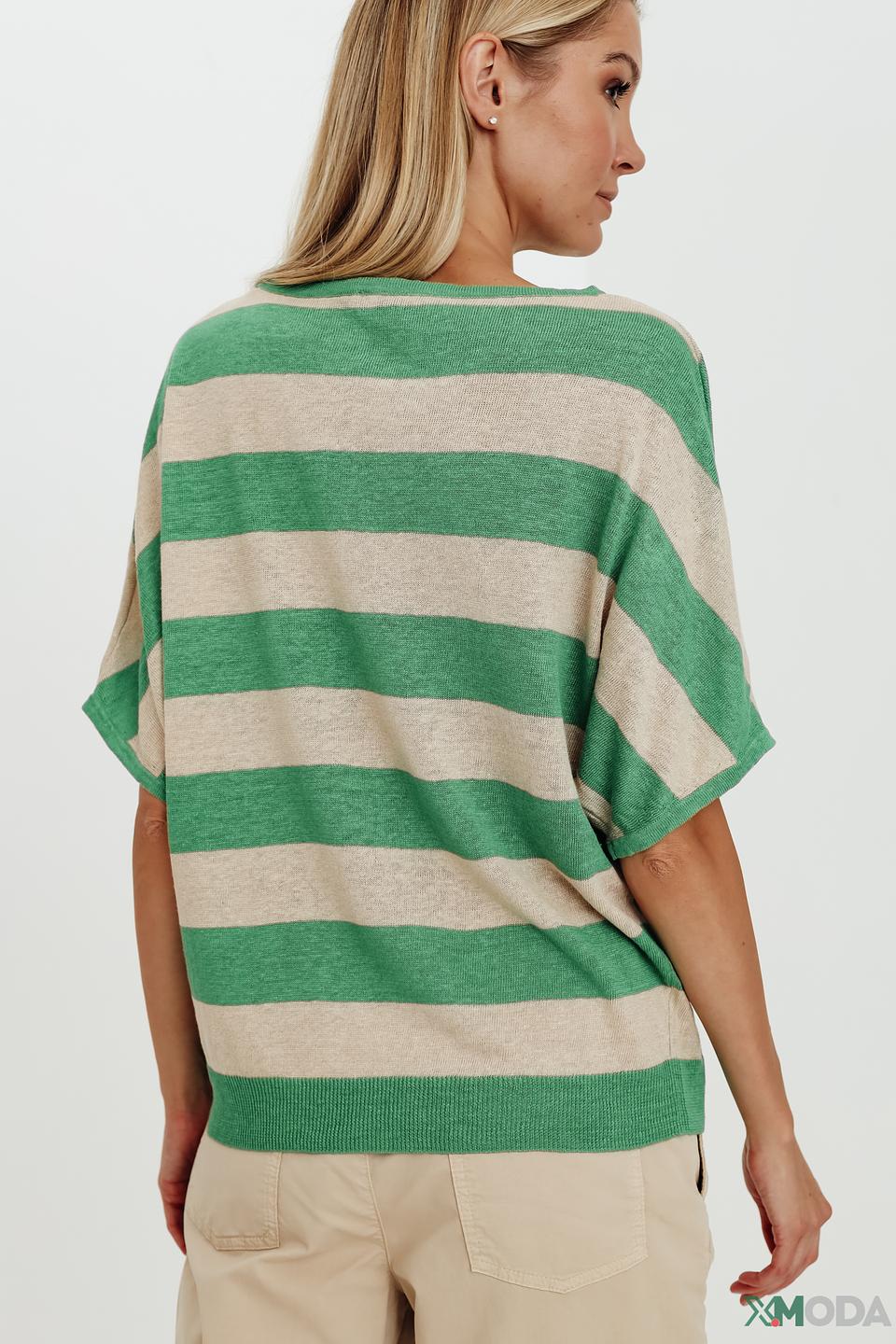 Пуловер Oui в полоску бежево-зелёный