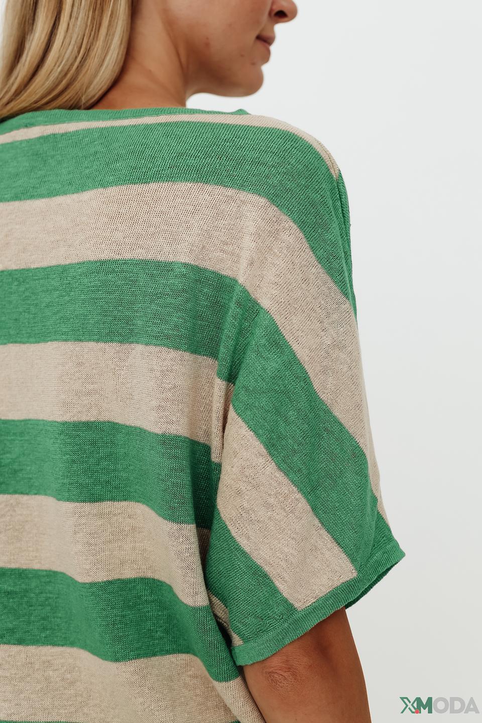 Пуловер Oui в полоску бежево-зелёный