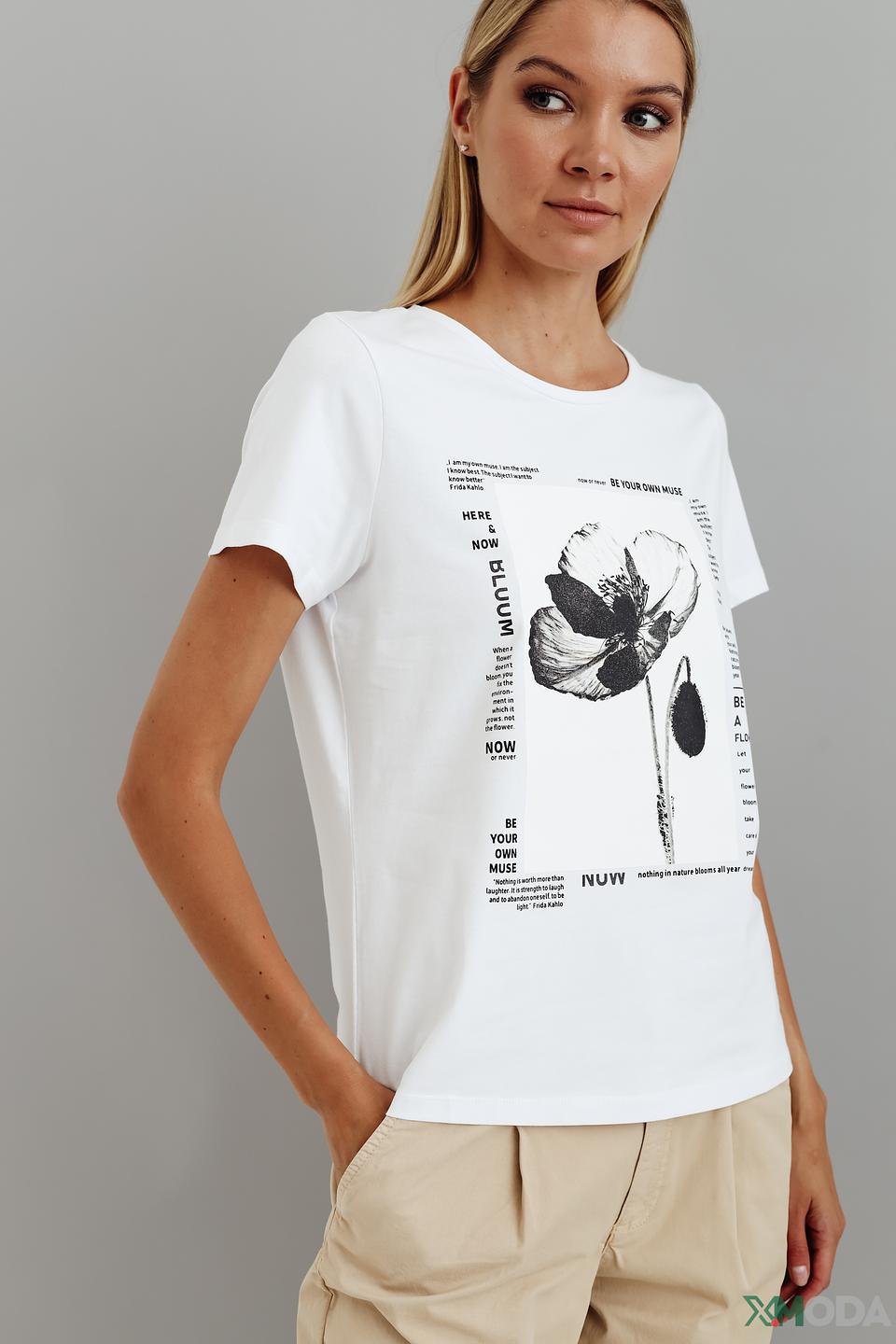 Футболка Taifun с принтом мак белый