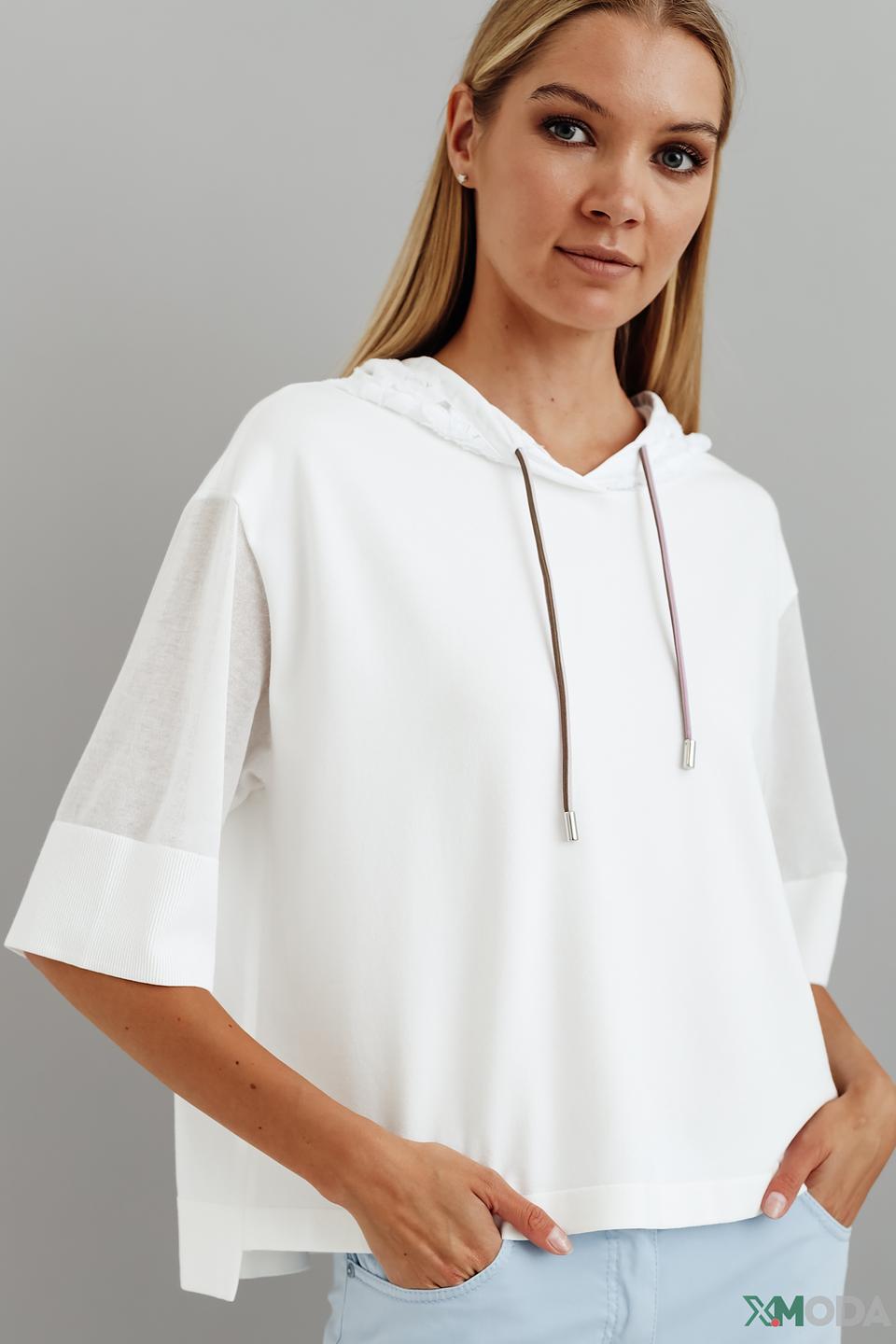 Пуловер Marc Cain с капюшоном белый
