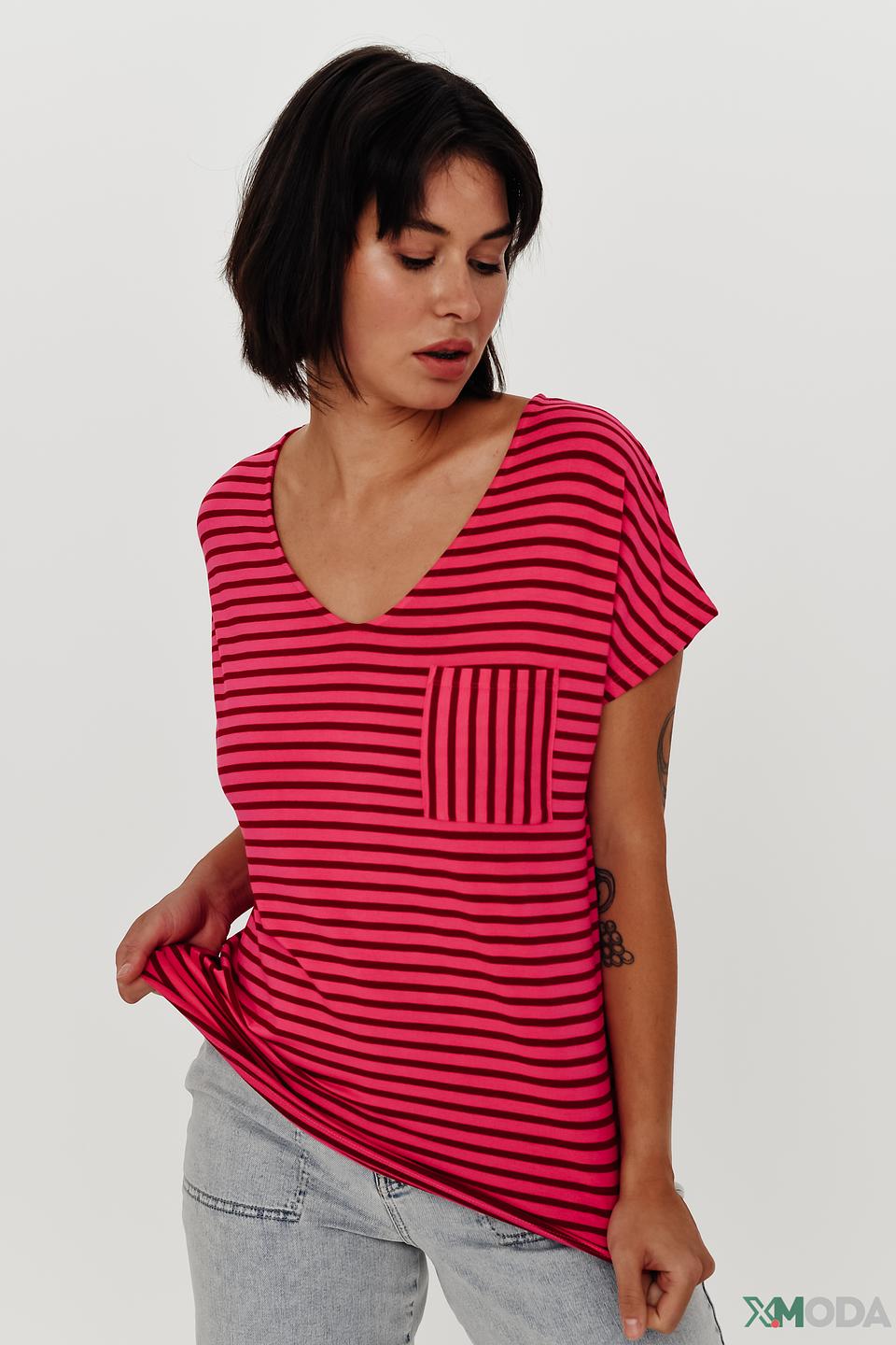 Футболка Oui в полоску малиновая