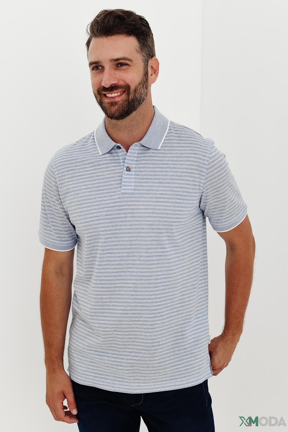 Поло Bugatti в полоску голубой