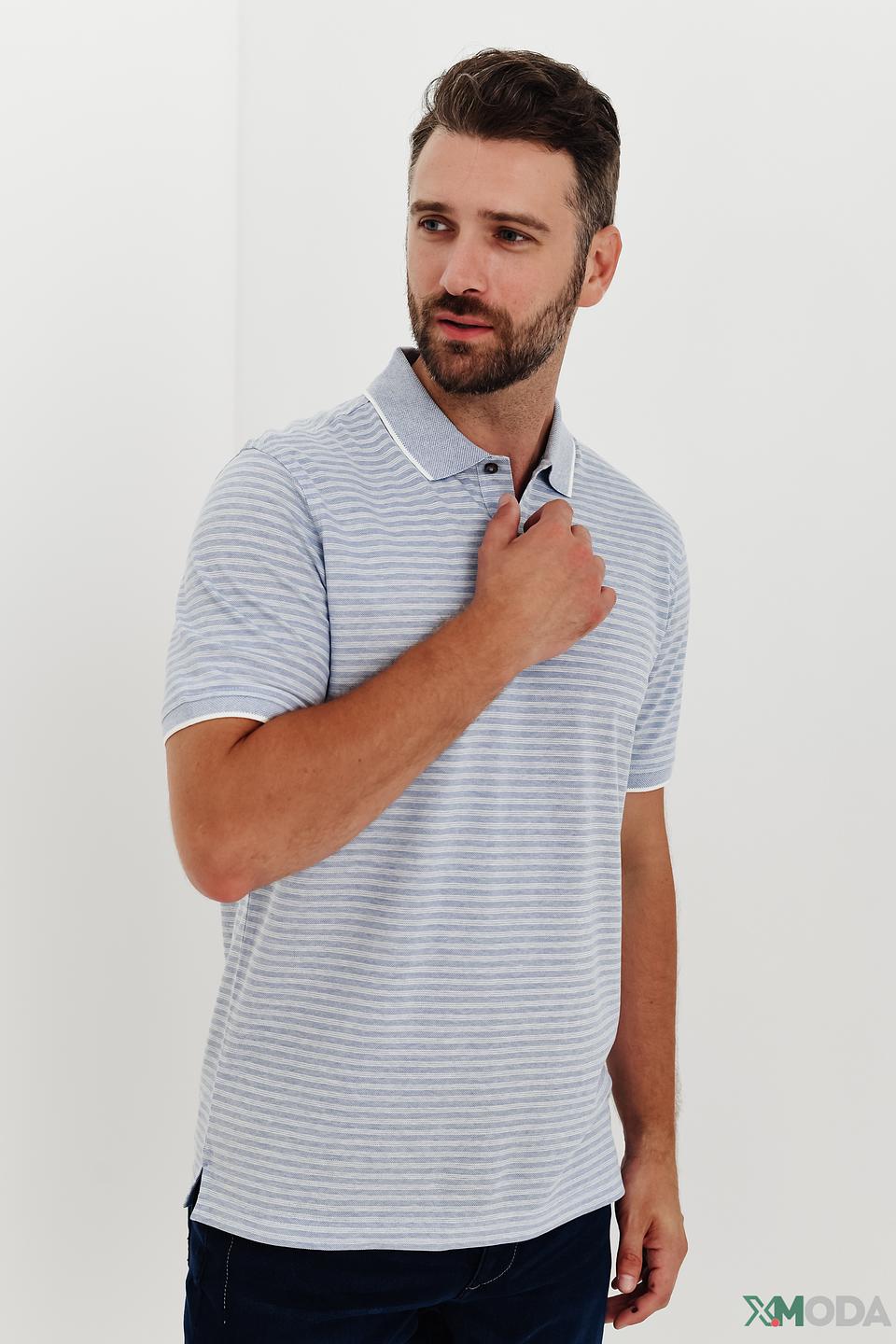 Поло Bugatti в полоску голубой