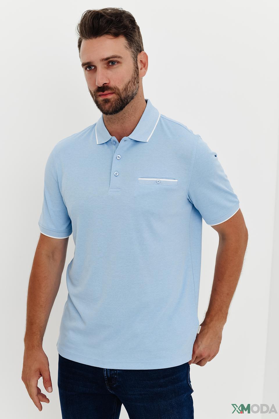 Поло Bugatti голубое с белым