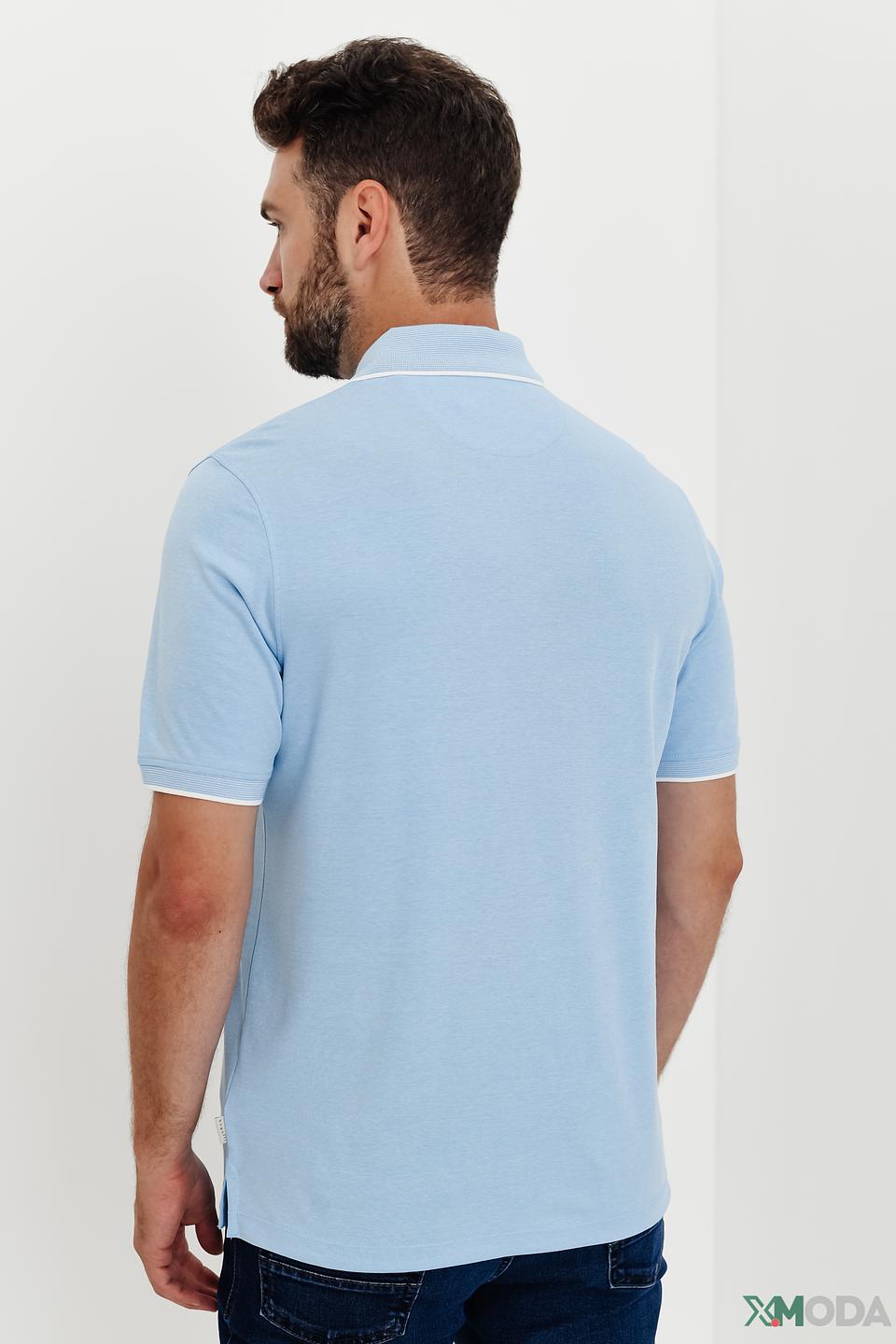 Поло Bugatti голубое с белым