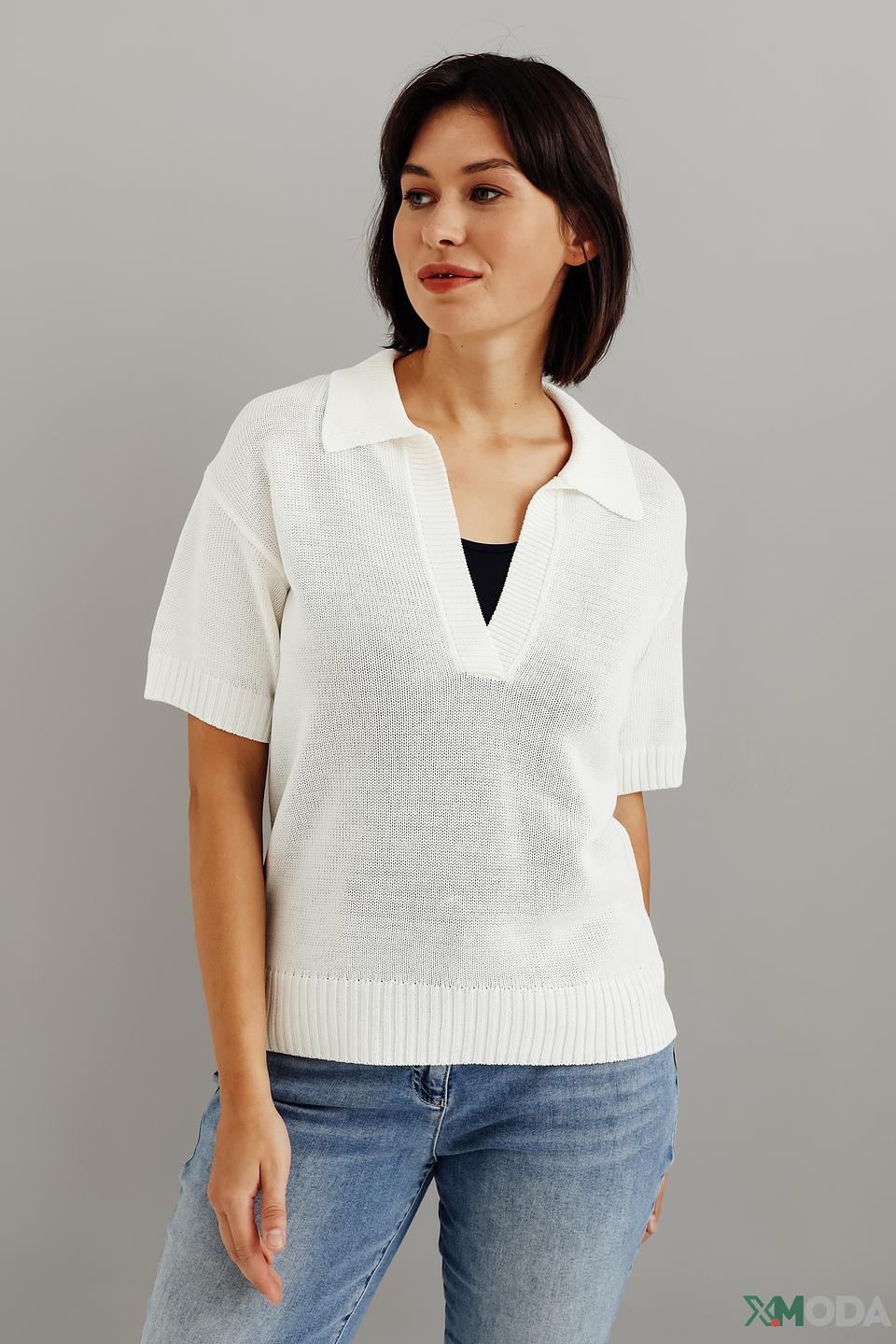 Пуловер Bianca с воротником-поло белый