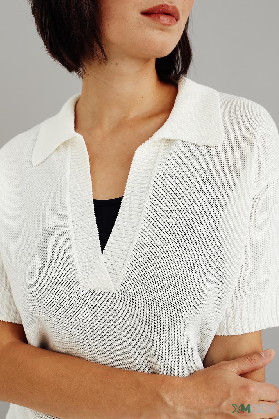 Пуловер Bianca с воротником-поло белый