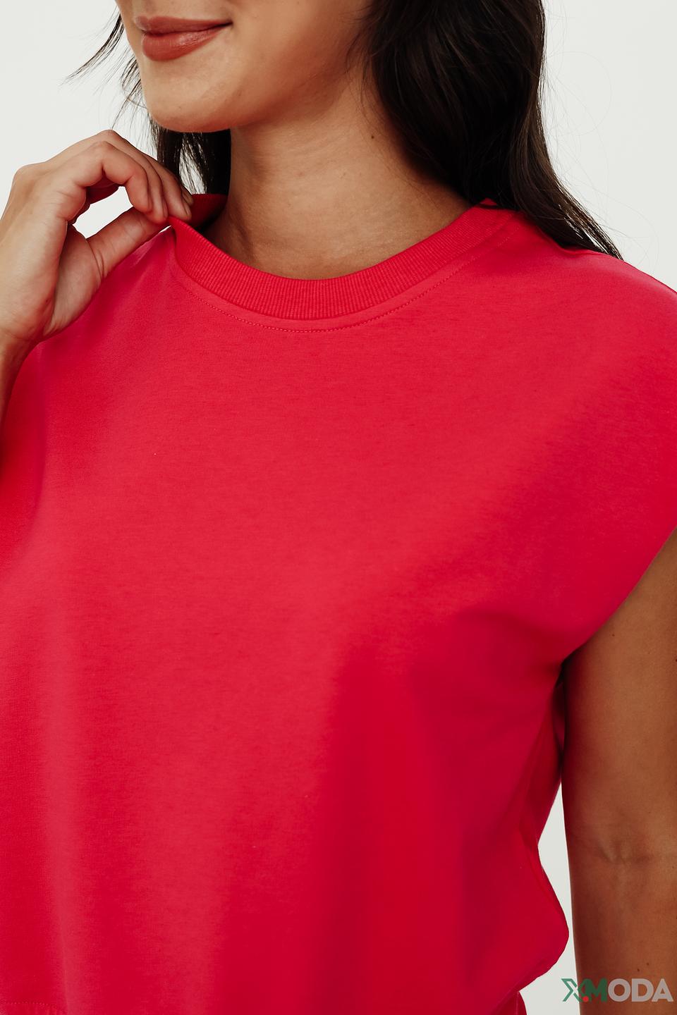 Топ Taifun малиновый без рукавов с помпонами