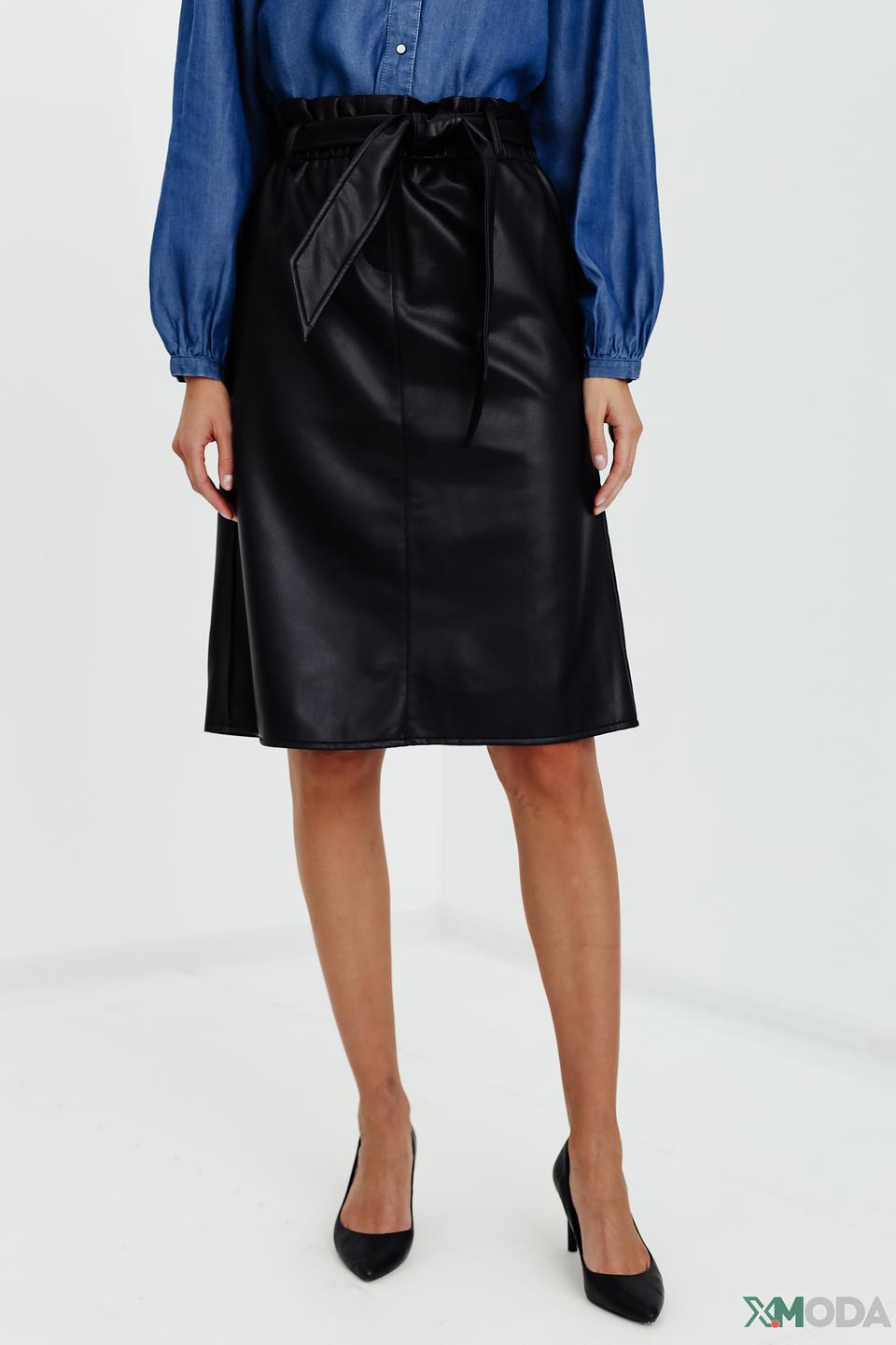 Юбка Pezzo из экокожи с поясом чёрная