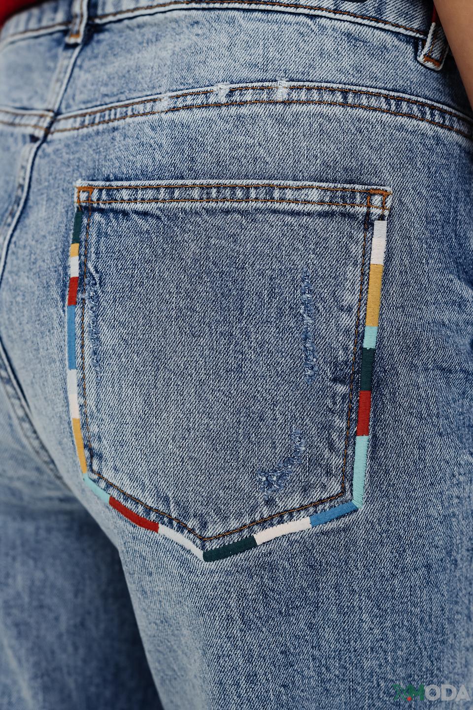 Джинсы Oui с вышивкой голубые