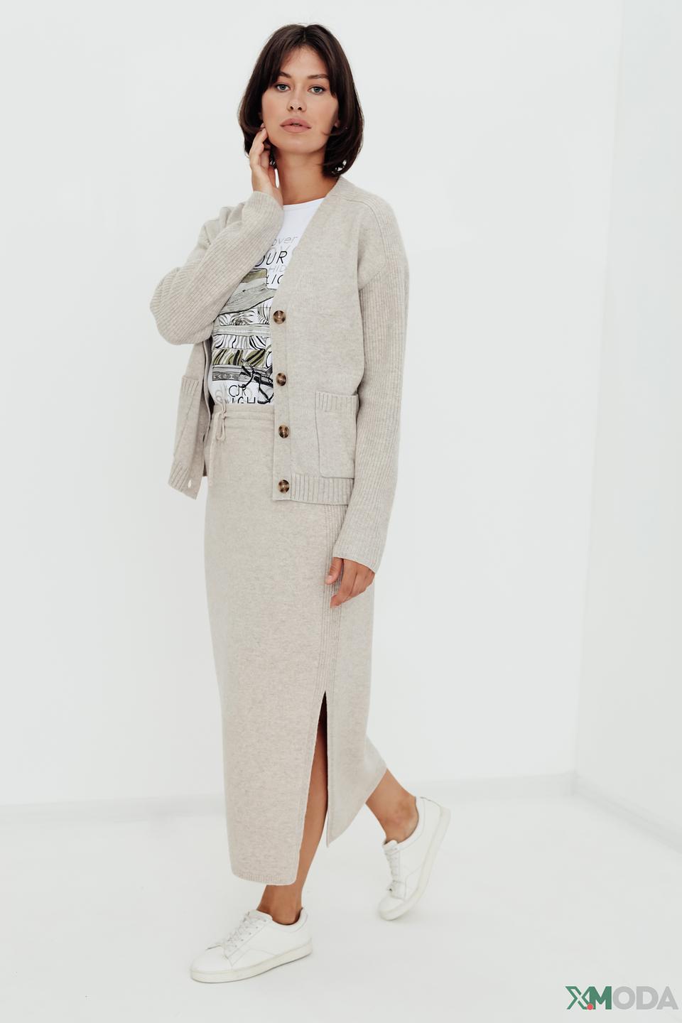 Юбка Oui вязаная бежевая