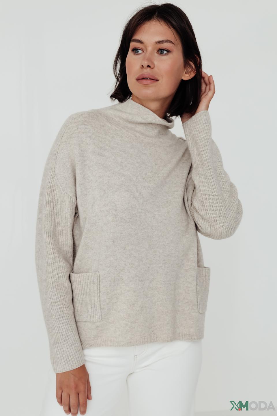 Пуловер Oui бежевый с карманами