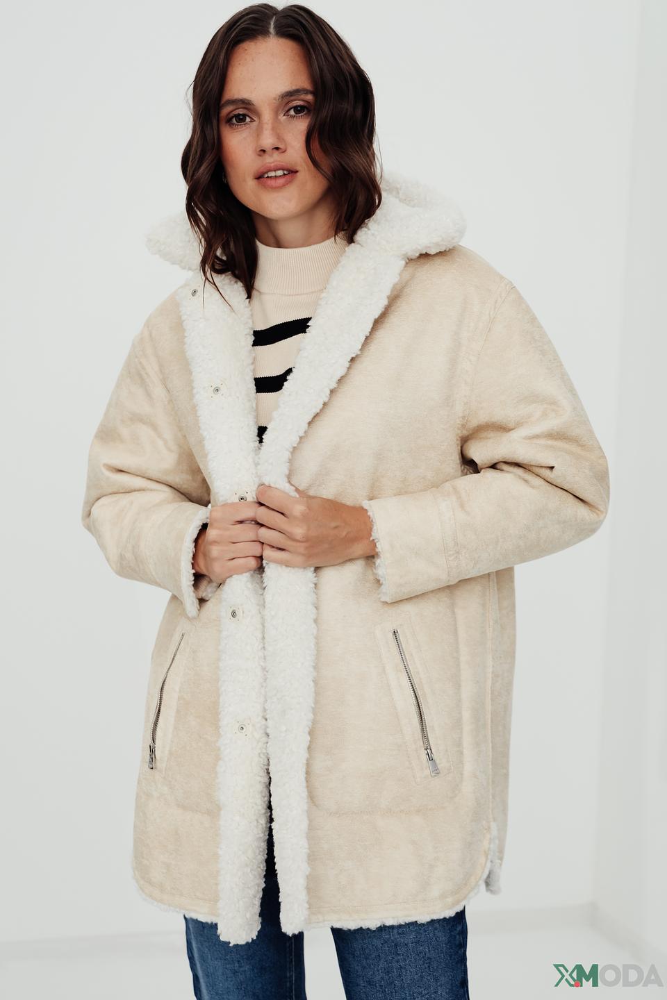 Пальто Oui из искусственного меха кремовый