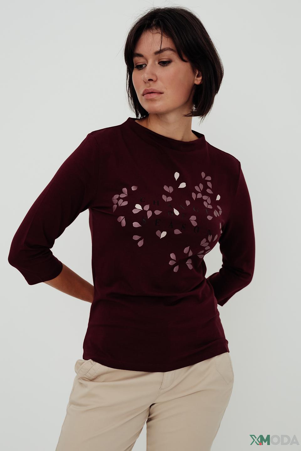 Джемпер Taifun с листьями бордовый