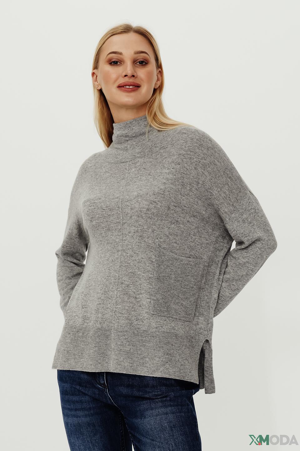 Пуловер Pezzo серый с разрезом