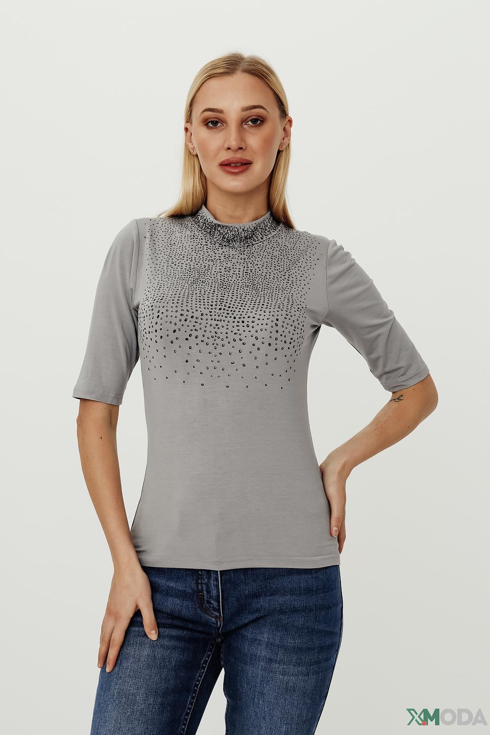 Пуловер Pezzo с камнями серый