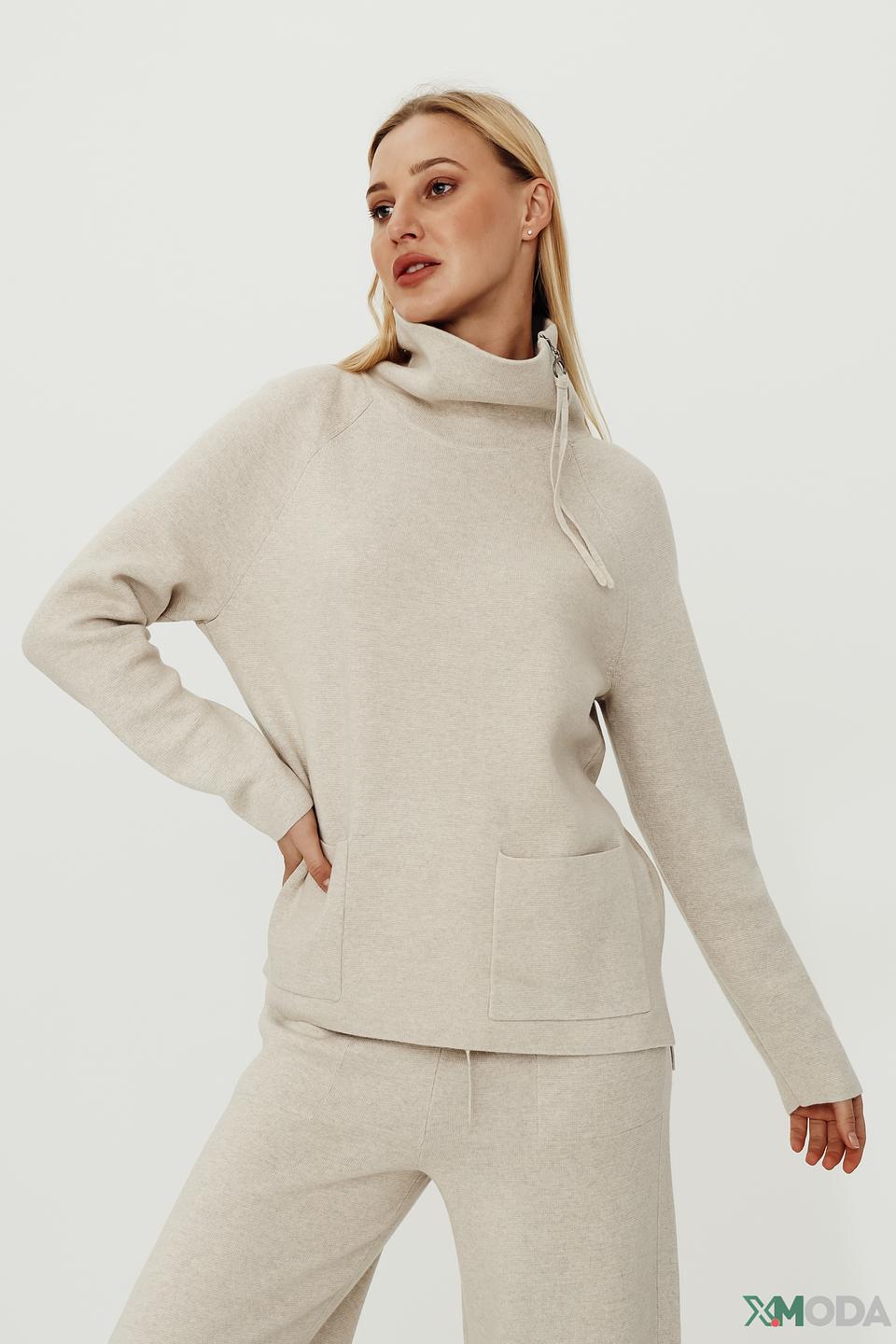 Пуловер Oui с воротником-стойкой бежевый