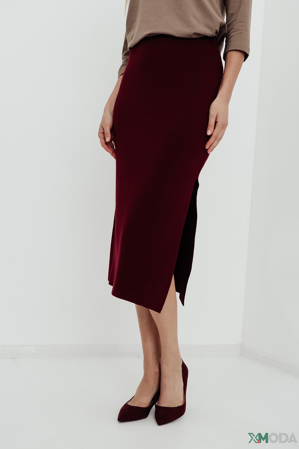 Юбка Kaos женская бордовая с разрезом