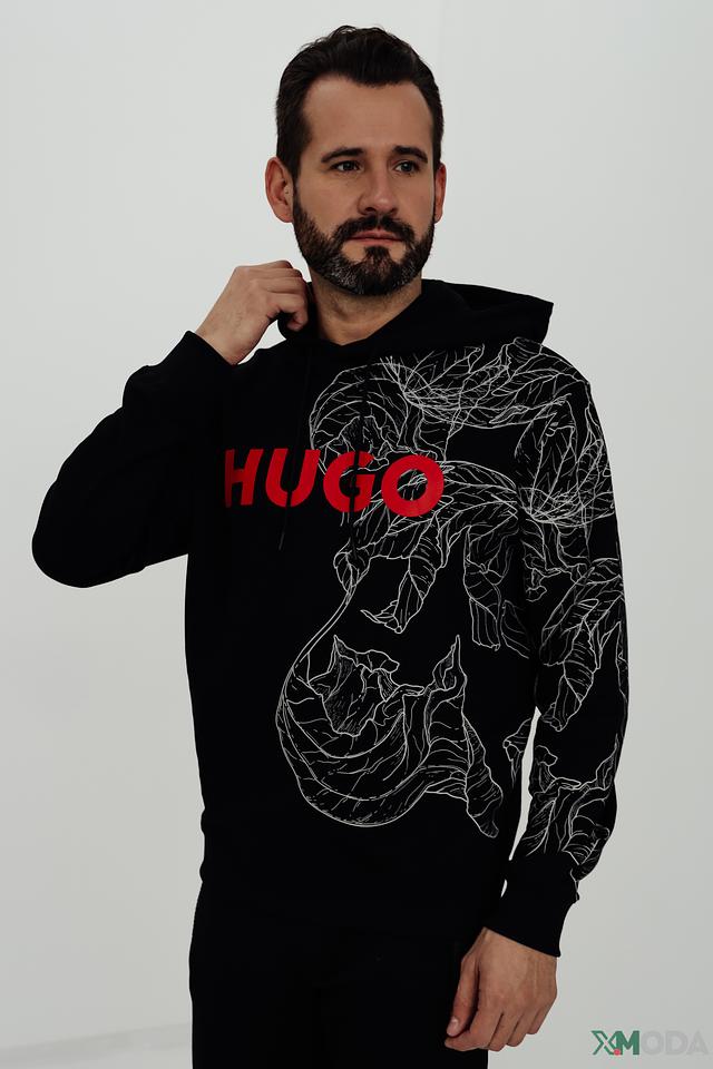 Толстовка Hugo с логотипом и принтом чёрная