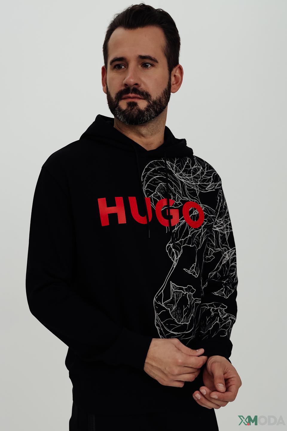 Толстовка Hugo с логотипом и принтом чёрная